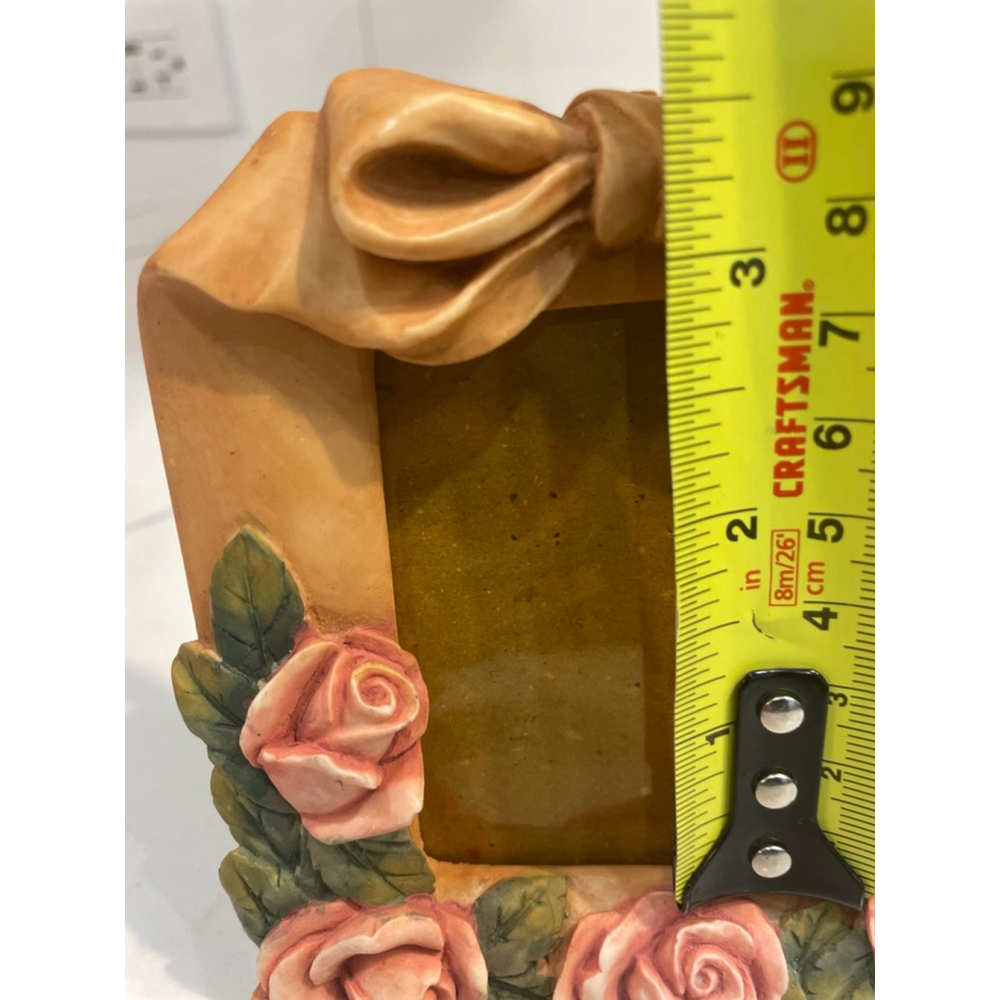 Vintage 90s Pink Rose Bow Picture FrameTable Top Standing Romantic Cottagecore - Picture 10 of 10